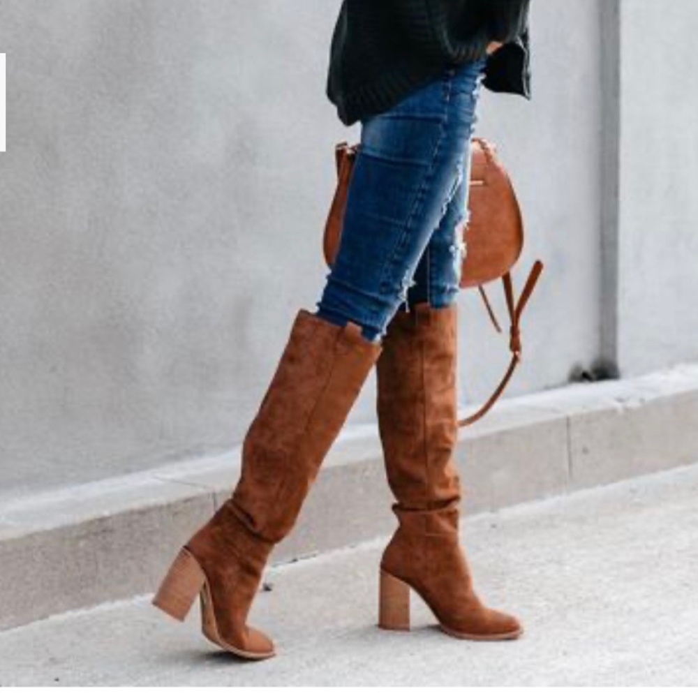 Knee High slouch suede boots - caramel